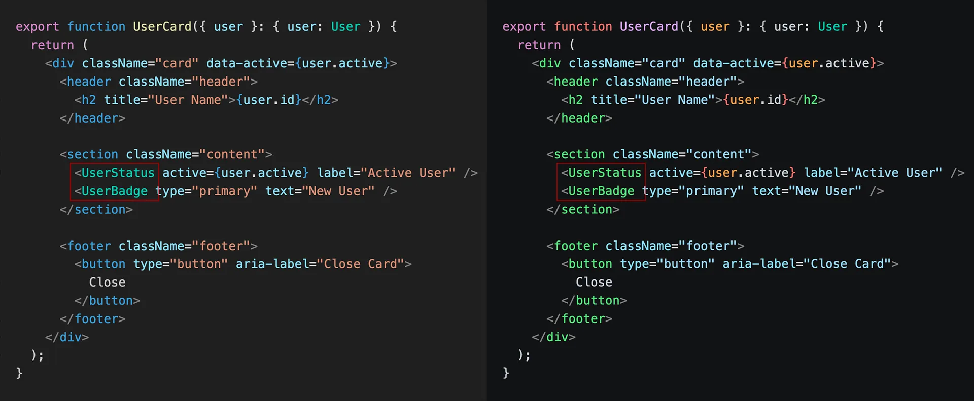 VS Code new Theme comparision TypeScript jsx