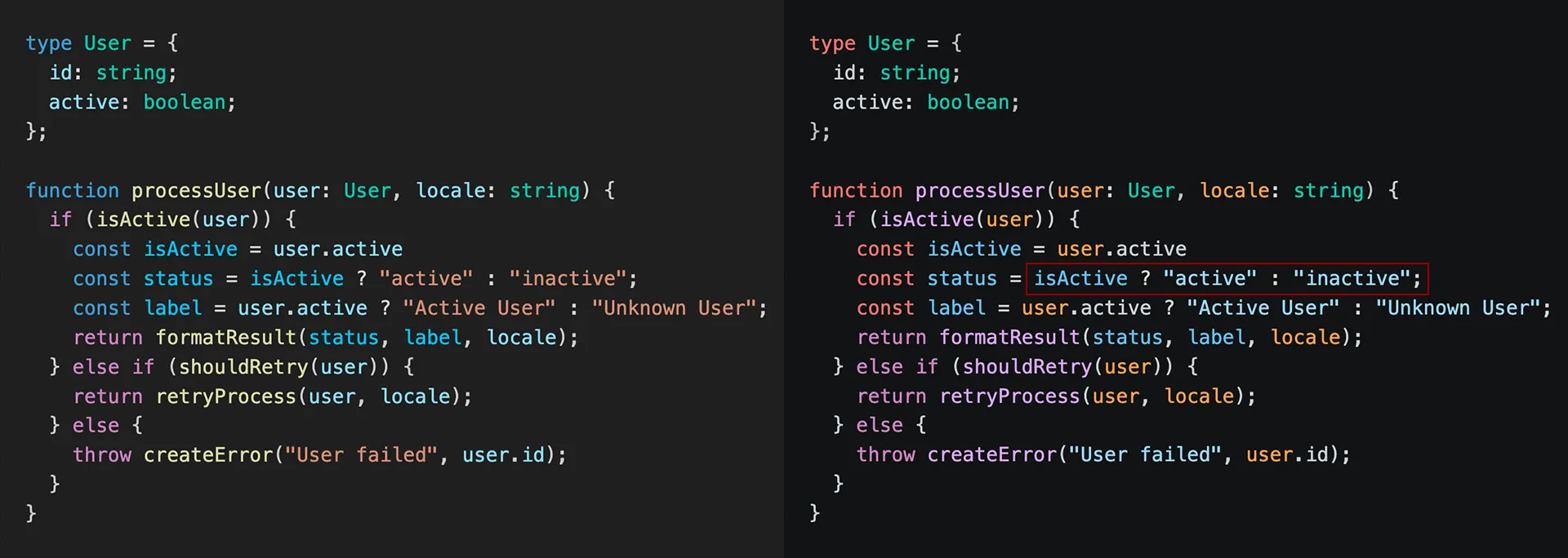 VS Code new Theme comparision TypeScript strings